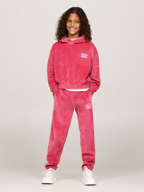 Red Script Logo Velour Relaxed Hoody  Girls