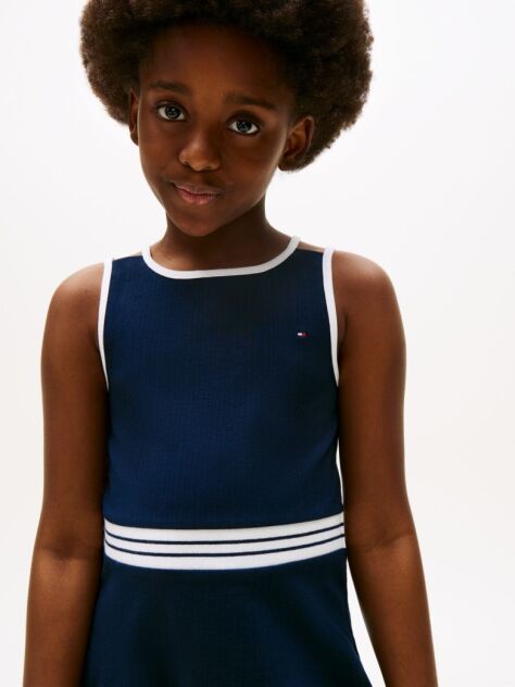 Blue Crew Neck Sleeveless Skater Dress  Girls