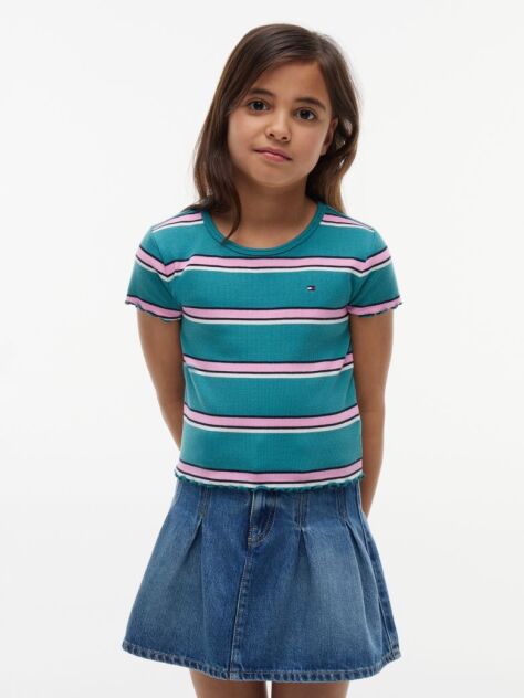 Multi Essential Extra Slim Ribbed Short Sleeve Top  Girls