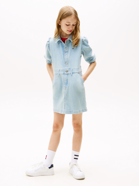 Blue Denim Puff Sleeve Dress  Girls
