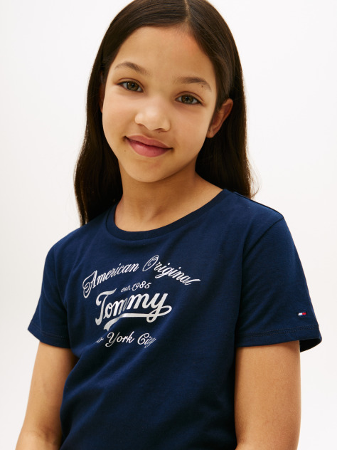 Blue Metallic Logo Slim T-Shirt  Girls