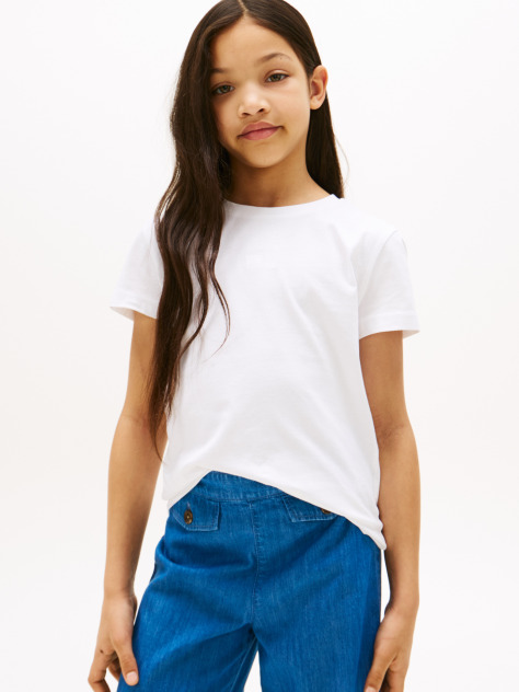 White Tonal Flag T-Shirt Short Sleeve  Girls