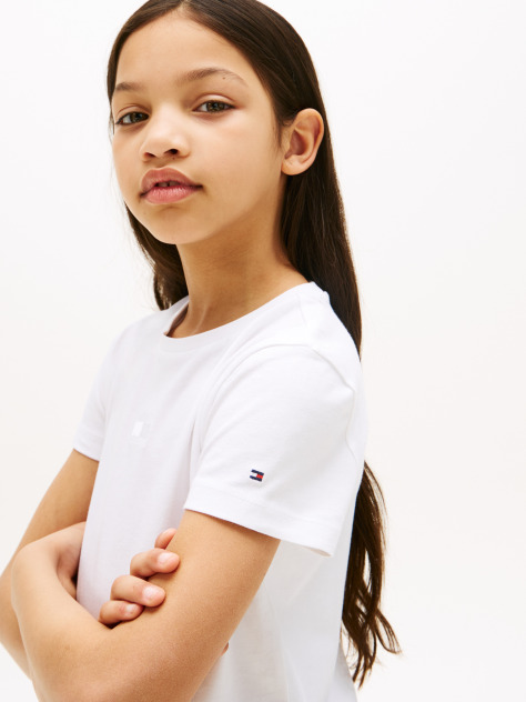 White Tonal Flag T-Shirt Short Sleeve  Girls