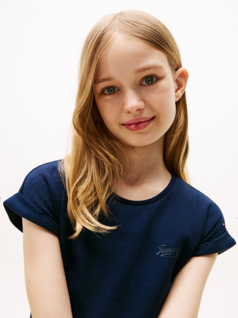 Blue Interlock Fit And Flare Slim Dress  Girls