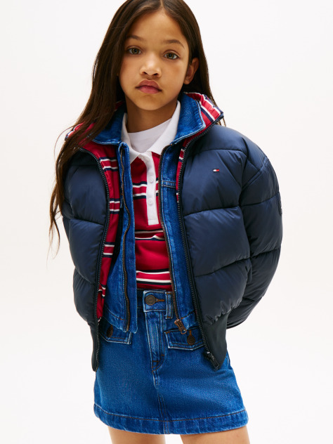 Blue Reversible Relaxed Puffer Bomber Jacket  Girls