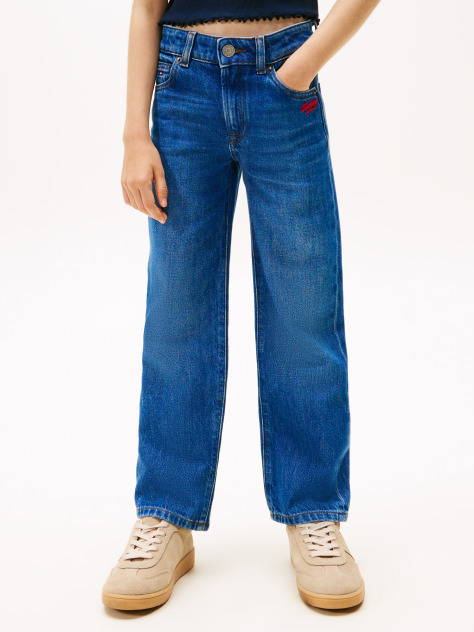 Blue Logo Embroidery Girlfriend Jeans  Girls
