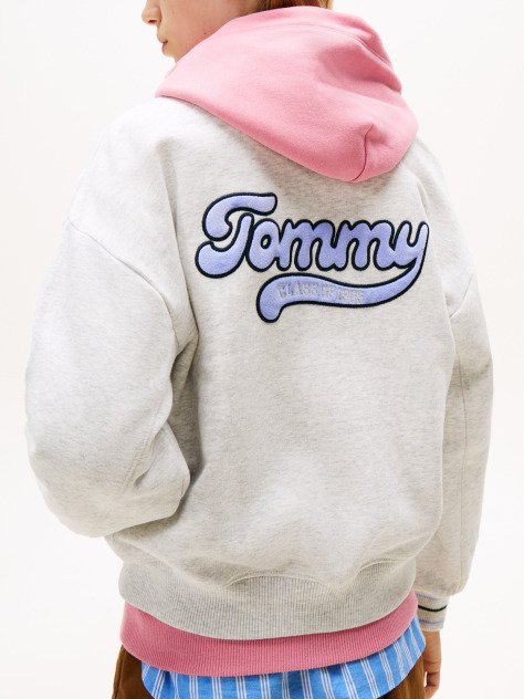 Grey Varsity Back Logo Oversized Bomber Jacket  Girls