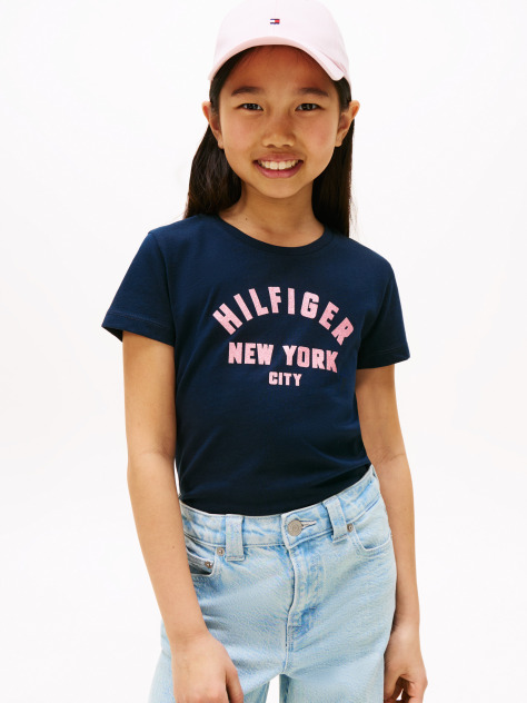 Blue Glitter Curve NYC Logo T-Shirt  Girls