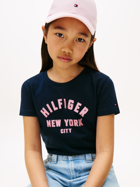 Blue Glitter Curve NYC Logo T-Shirt  Girls