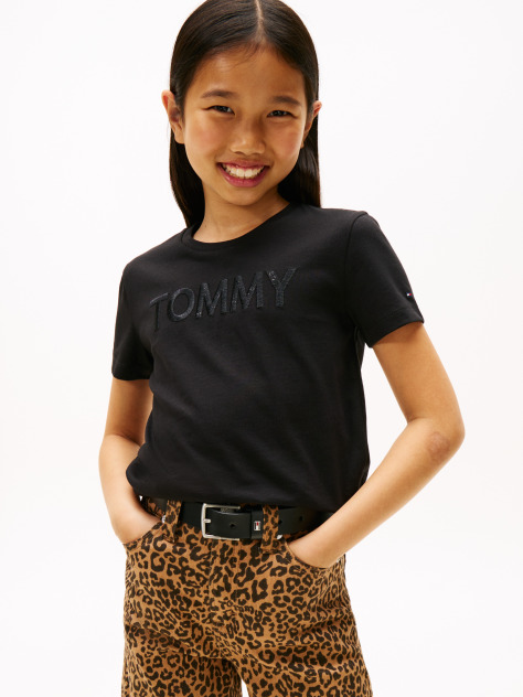 Black Tommy Sequins Short Sleeve Tee  Girls