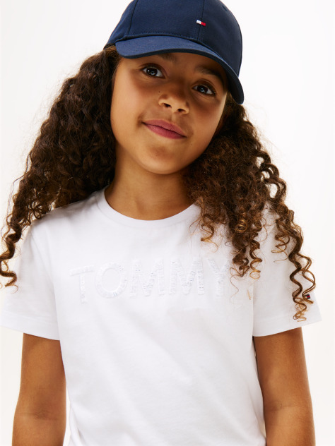 White Tommy Sequins Short Sleeve Tee  Girls