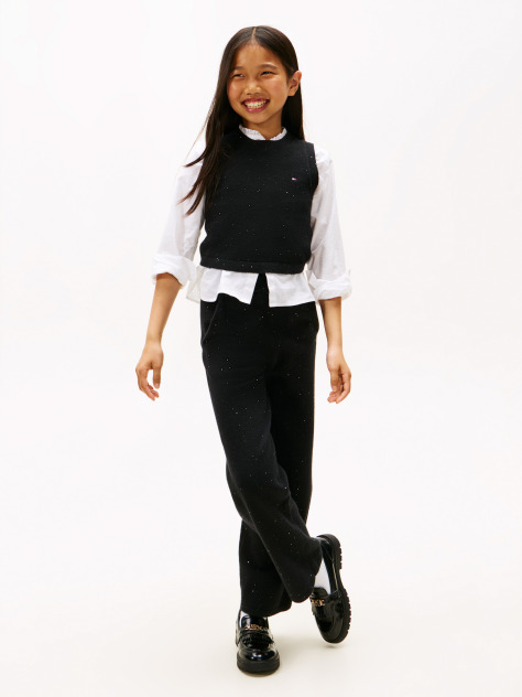 Black Sequin Wide Leg Drawstring Trousers  Girls