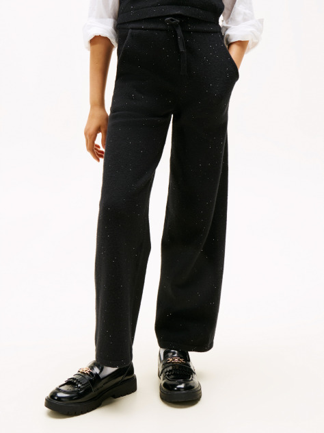 Black Sequin Wide Leg Drawstring Trousers  Girls