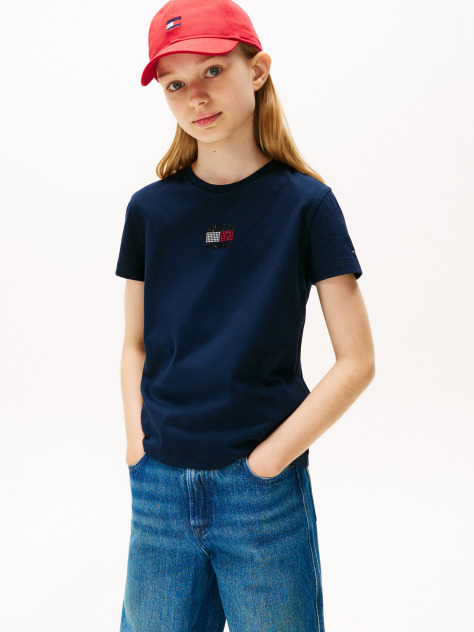 Blue Diamanté Flag Jersey T-Shirt  Girls