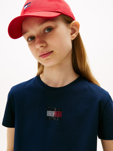 Blue Diamanté Flag Jersey T-Shirt  Girls