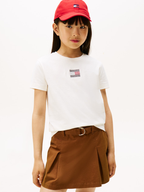 Beige Diamanté Flag Jersey T-Shirt  Girls