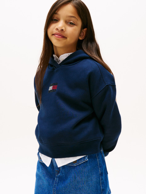 Blue Diamanté Flag Relaxed Fleece Hoody  Girls