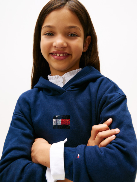 Blue Diamanté Flag Relaxed Fleece Hoody  Girls