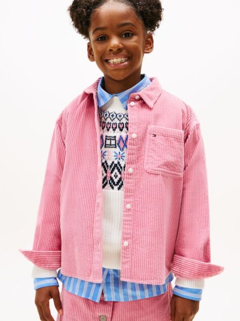 Pink Logo Patch Corduroy Relaxed Fit Overshirt  Girls