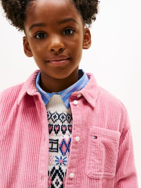 Pink Logo Patch Corduroy Relaxed Fit Overshirt  Girls