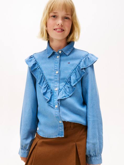 Denim Ruffle Relaxed Fit Blouse  Girls