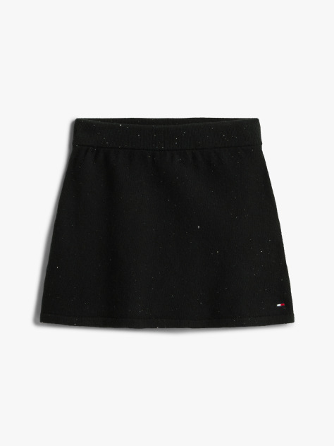 Black Sequin Rib-Knit A-Line Mini Skirt  Girls