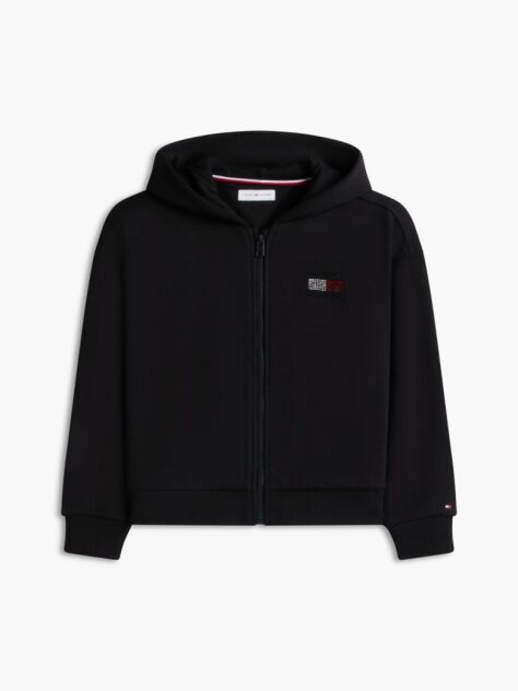 Black Rhinestone Flag Relaxed Zip-Thru Hoody  Girls
