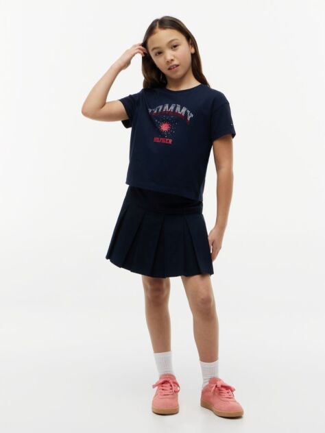 Blue Rhinestone Logo Relaxed T-Shirt  Girls