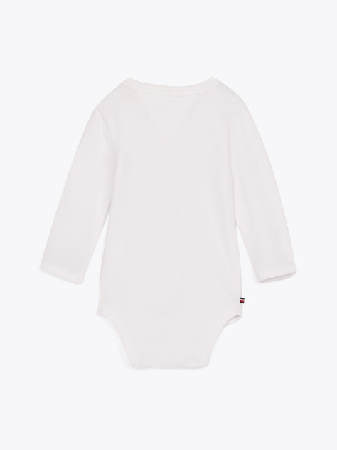 White Hilfiger Monotype Long Sleeve Bodysuit  Newborn