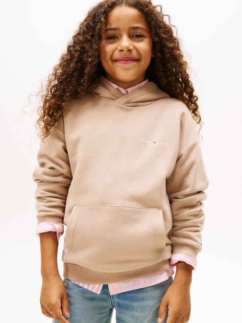 Beige Logo Regular Fleece Hoody  Kids Unisex