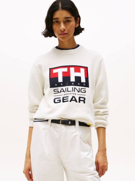 Beige Hilfiger Sailing Rib-Knit Intarsia Logo Jumper  Unisex