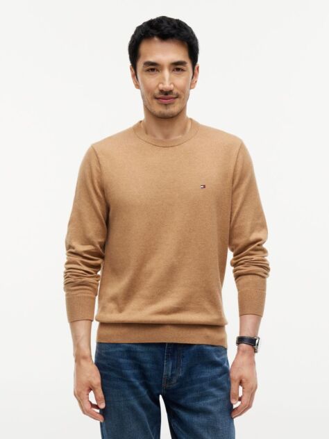 Brown Cotton Cashmere Crew Neck Jumper  Men