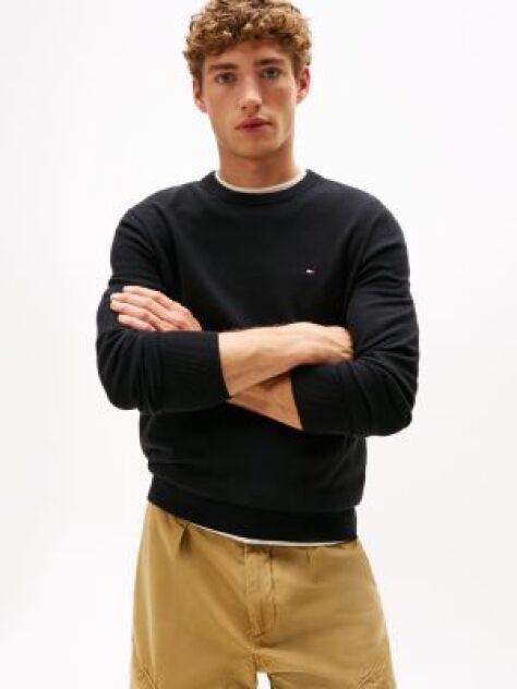 Black Cotton Cashmere Crew Neck Jumper  Men