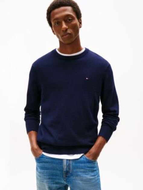 Blue Cotton Cashmere Crew Neck Jumper  Men