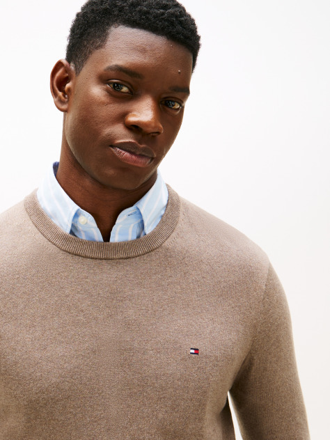 Brown Cotton Cashmere Crew Neck Jumper  Men