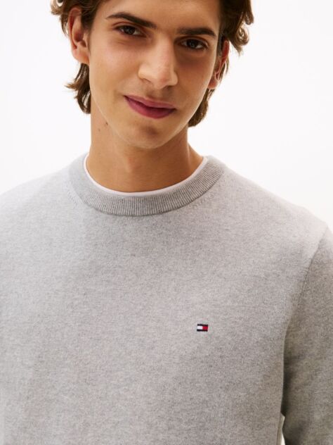 Grey Cotton Cashmere Crew Neck Jumper  Men