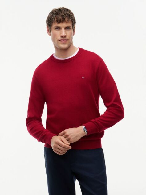 Red Cotton Cashmere Crew Neck Jumper  Men