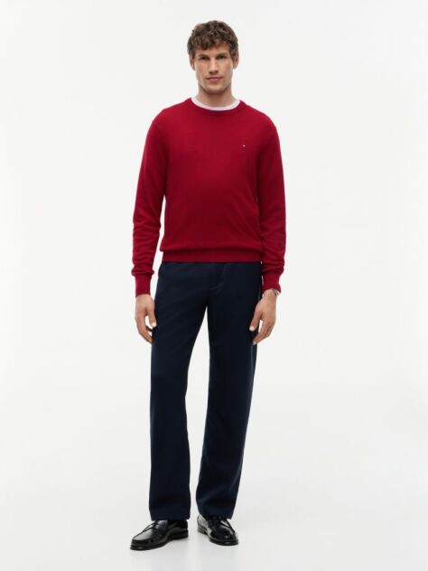 Red Cotton Cashmere Crew Neck Jumper  Men