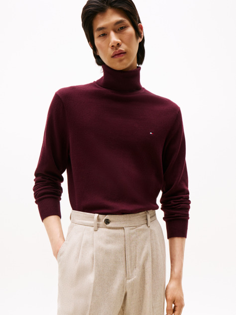 Red Cotton Cashmere Roll Neck Jumper  Men