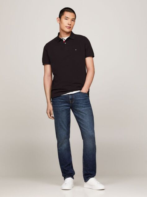 Black Tipped Placket Flag Embroidery Polo  Men