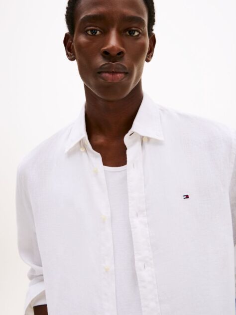 White Pigment Dyed Linen Regular Fit Shirt  Men