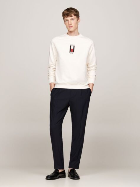 Beige Vertical Flag Embroidery Sweatshirt  Men