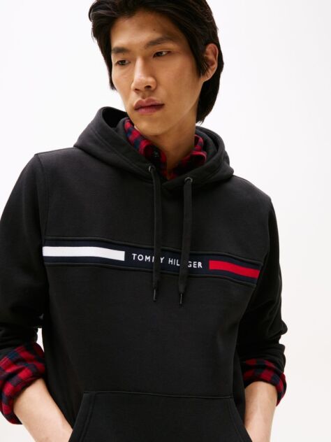 Black Logo Drawstring Hoody  Men
