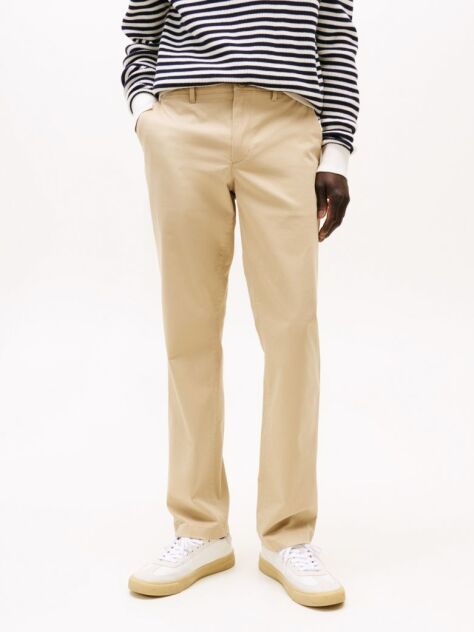 Beige Denton Stretch Cotton Straight Chinos  Men
