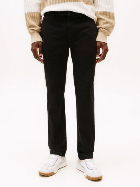 Black Denton Stretch Cotton Straight Chinos  Men