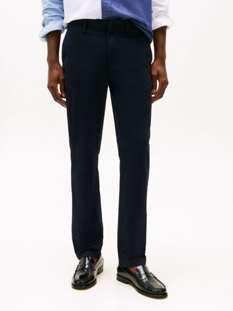 Blue Denton Stretch Cotton Straight Chinos  Men