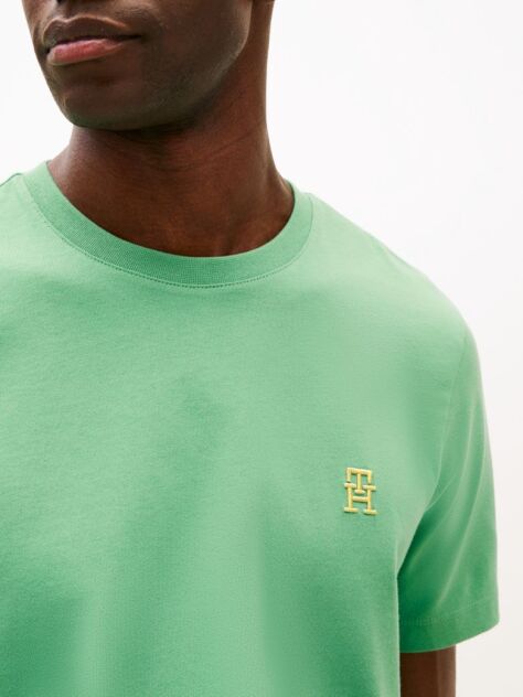 Green Contrast TH Monogram Embroidery T-Shirt  Men