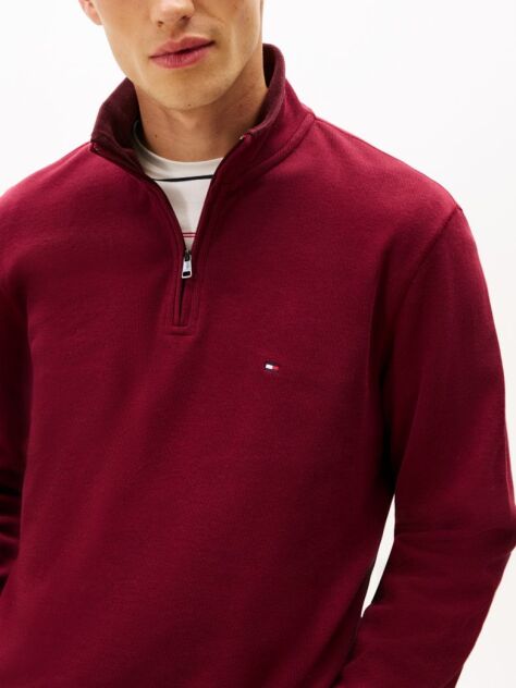 Red Ribbed French Terry Quarter-Zip Jumper  Men