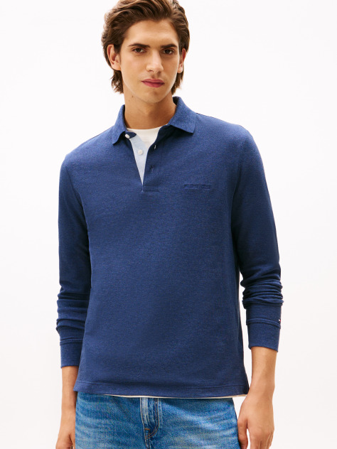 Blue Long-Sleeve Tonal Monotype Reglar Polo  Men