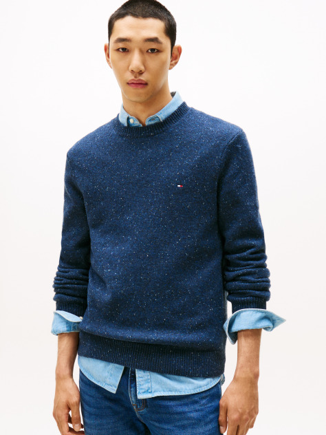 Blue Wool Blend Donegal Knit Jumper  Men